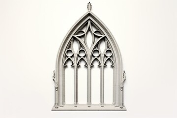A stylized drawing of a gothic window plate tracery with architectural stone frame, representing medieval cathedral/church arches. Generative AI