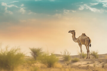Fototapeta na wymiar Camel's Solitude in the Sands