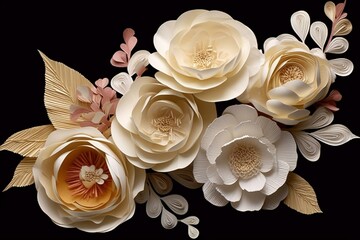 Delicate arrangement of paper flowers exhibiting intricate craftsmanship. Generative AI