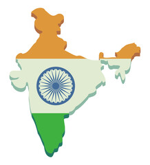 3D map of India in the colors of the Indian flag in a flat design style (cut out)