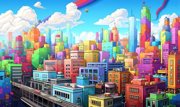 pixel art of colorful city building, ai generative