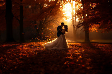 Romantic wedding photography in a forest - obrazy, fototapety, plakaty