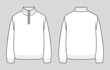 Jumper with a zipped collar. Men's casual clothing. Vector technical sketch. Mockup template.