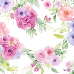 Watercolor background with flowers and plants.