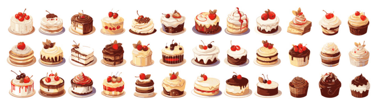 set of vector illustration of cake. isolated on a transparent background. eps 10	