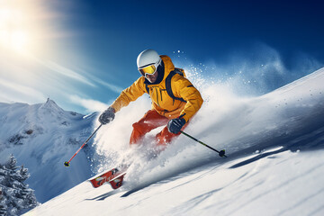 Skier sliding down a snowy slope