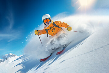 Skier sliding down a snowy slope