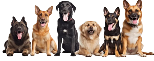 Foto op Aluminium Happy smilling adult dogs of different breeds isolated on white background generative ai © Hixel