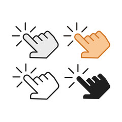 Hand pointer on clicking mouse symbol. Finger mouse cursor illustration for web design. point press button. Hand click icon template. Vector illustration. Design