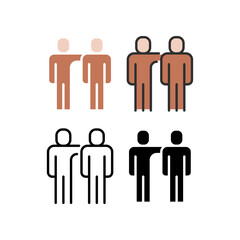 Hands on shoulders symbol of Team, Teamwork, community member, partnership. Friends hug symbol. Hug, man, people, stand, team, teamwork, work icon. Vector illustration