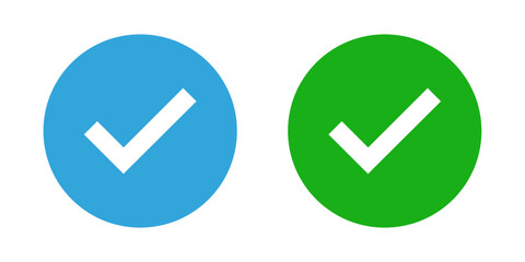 blue and green tick mark icon vector illustration