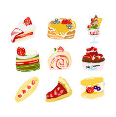 Dessert cake sweet strawberry vector, ice cream, cake 