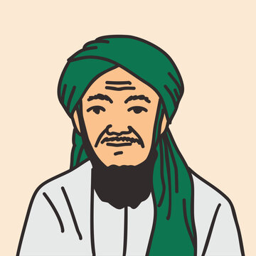 Illustration of a Muslim cleric, academic, scholar, with a turban and Middle Eastern clothing