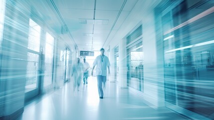 Fototapeta na wymiar Blurred image of hospital interior with people walking