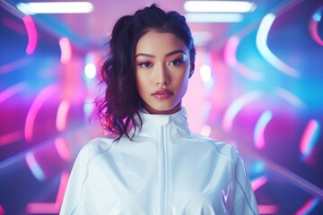 Asian Woman Futuristic Fashion Backdrop Generative AI