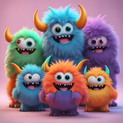 Fototapeta premium cute little monster smooth skin soft fur bright eyes