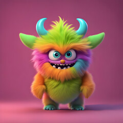 Naklejka premium cute little monster smooth skin soft fur bright eyes