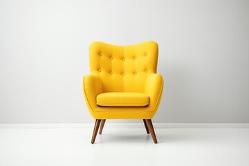 Yellow armchair on a gray background - obrazy, fototapety, plakaty
