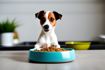 Adorable Small Jack Russell Dog at Home Eagerly Awaiting Mealtime