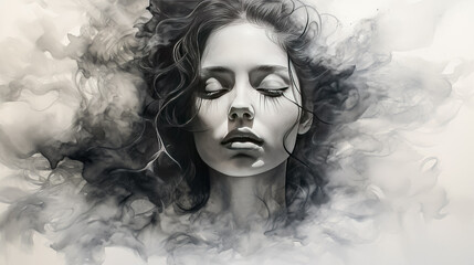 Fototapeta premium black and white portrait of a girl. illustration