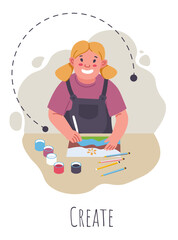 Kid with down syndrome creating art and drawing