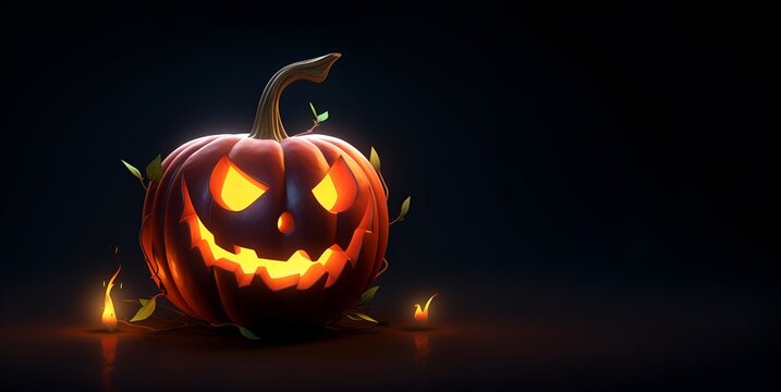 halloween pumpkin dark background blank space, ai generative