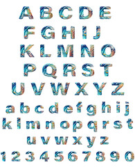 Fototapeta premium Colorful sea life font alphabet on white background.