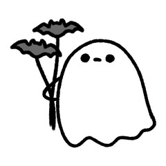 Cute Vampire Ghost with bat, Halloween Doodle element, signs and symbols, Hand drawn in doodle style