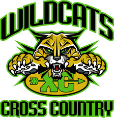 wildcats cross country team design with mascot for school, college or league sports