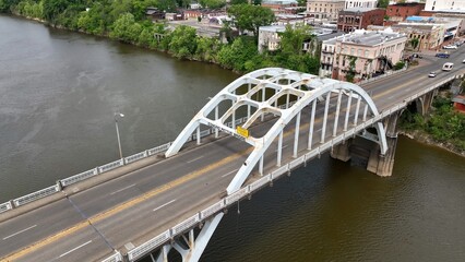Edmund Pettus bridge over Alabama river in Selma is National historic landmark and location of Bloody Sunday riot protesting denial of voting rights in a Southern state in USA - obrazy, fototapety, plakaty