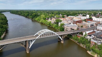 Fototapeta na wymiar Edmund Pettus bridge over Alabama river in Selma is National historic landmark and location of Bloody Sunday riot protesting denial of voting rights in a Southern state in USA