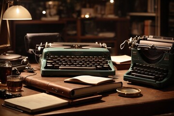 Classic typewriter on wooden table Generated By AI