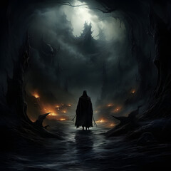 Grim reaper demon in underworld - obrazy, fototapety, plakaty