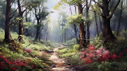 Landscape trees oil painting