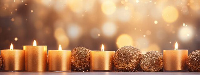 Christmass background with candles and golden bokeh, blank
