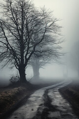 Obraz premium Foggy european landscape in late autumn or early winter