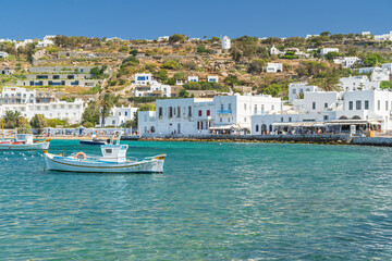 Fototapeta na wymiar The Bay in Naxos twon on the island of Nazos one of the Cyclades islands in Greece