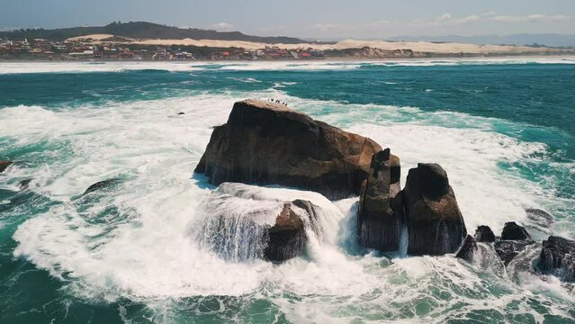 Aerial view of the Brazilian coastline with rough Atlantic Ocean