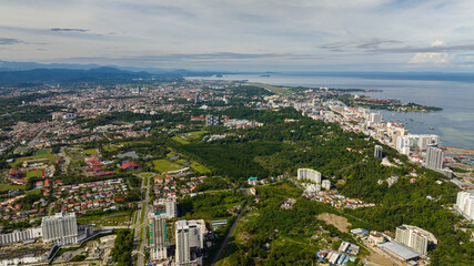 Fototapeta na wymiar Aerial view of Kota Kinabalu is the state capital of Sabah, Malaysia. Borneo.