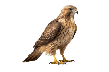 Portrait of brown Hawk or Falcon isolated on transparent background, raptors animal wildlife and habitat concept, Environmental Conservation