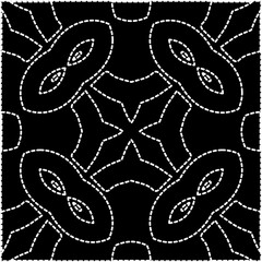 
A repeat pattern of white dots on a black background. White mandala.