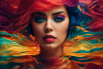 A Beautiful Woman with Abstract Makeup, Hair, and Background