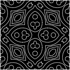 
A repeat pattern of white dots on a black background. White mandala.