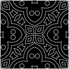 
A repeat pattern of white dots on a black background. White mandala.