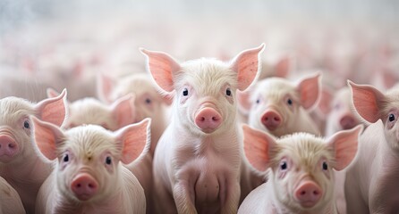 Group of little piglets on a farm 