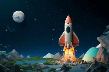 Child friendly space cartoon backdrop with a whimsical rocket design