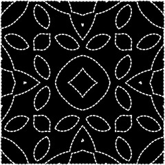 
A repeat pattern of white dots on a black background. White mandala.