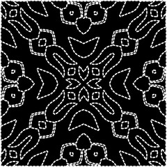 
A repeat pattern of white dots on a black background. White mandala.