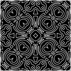 
A repeat pattern of white dots on a black background. White mandala.