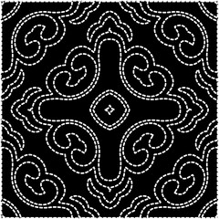 
A repeat pattern of white dots on a black background. White mandala.